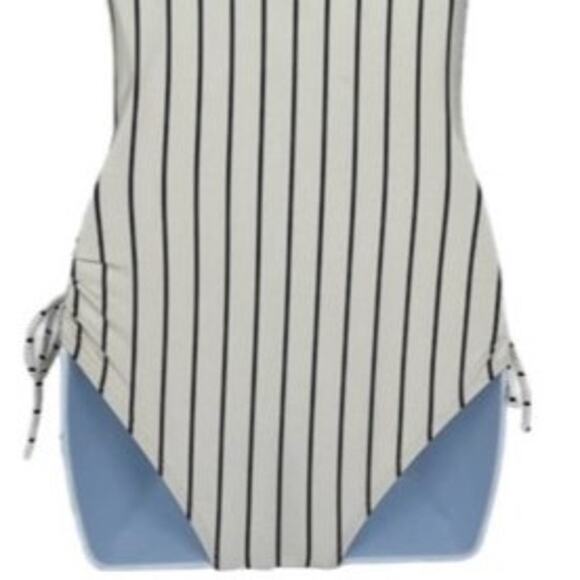 Swimsuit Cream & Black Striped Traditional Side Gathered One Piece Size Small - Picture 6 of 6